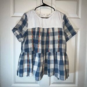 Orange Creek Blue and White Plaid Blouse
